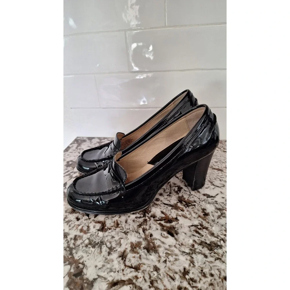 Michael Michael Kors Black Patent Leather Penny Loafer Block Heel Pumps Mens 7M